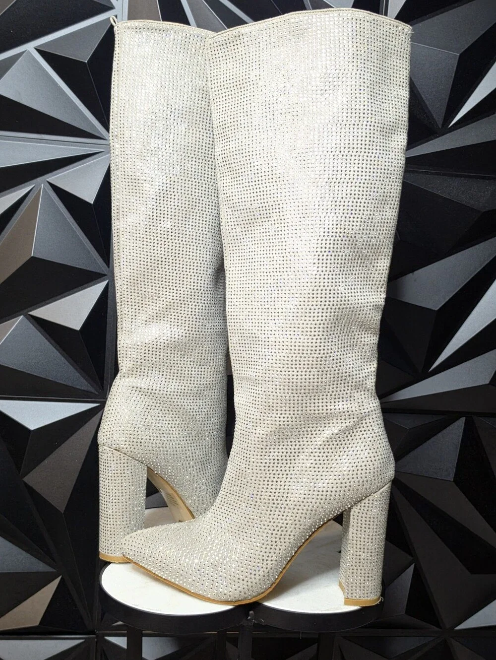 Billini Cream Rhinestone Over-the-Knee Block Heel Boots